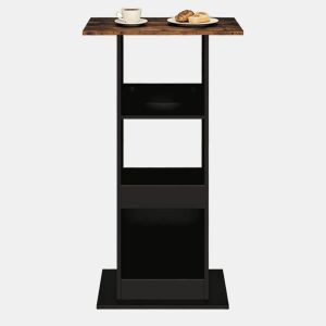 Mesa alta quadrada 60x60x109 cm - 2 em 1, estilo bar, multifuncional - PretoCastanho rústico