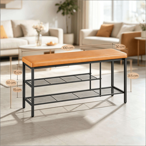 Banco Zapatero de 80 cm u2014 com assento almofadado e espaço de arrumação compacto u2014 preto e castanho