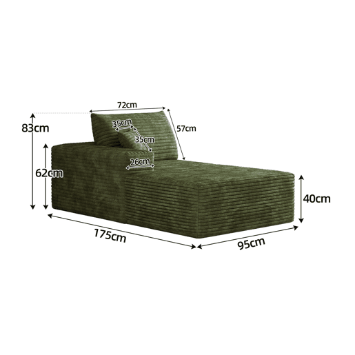 Sofá com chaise longue 175x95x83 cm - modular em tecido com assento profundo - Verde Sofá com chaise longue 175x95x83 cm - modular em tecido com assento profundo - Verde