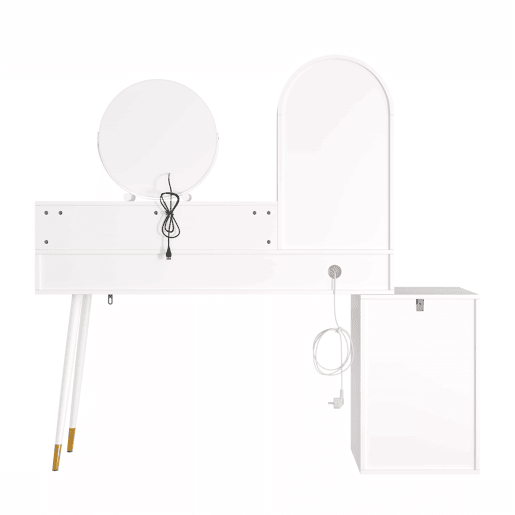 Penteadeira com espelho LED 140 x 40 x 140 cm u2014 design em L ajustável com tampo em vidro, portas USB e Type-C, 2 tomadas u2014 branco