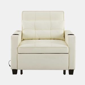 Sofá-cama individual - 3 em 1 com função reclinável, porta-copos e porta USB para espaços pequenos - Branco