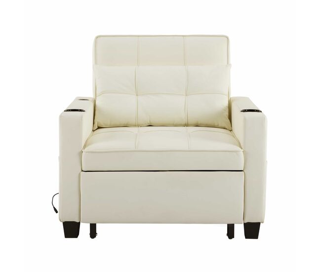 Sofá cama individual - 3 en 1 con función reclinable, portavasos y usb para espacios pequeños - blanco