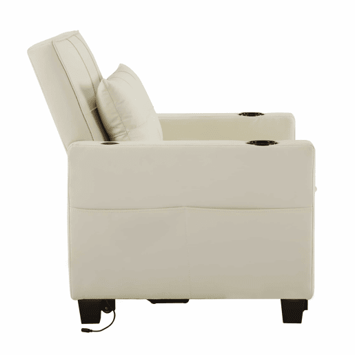 Sofá-cama individual - 3 em 1 com função reclinável, porta-copos e porta USB para espaços pequenos - Branco Sofá-cama individual - 3 em 1 com função reclinável, porta-copos e porta USB para espaços pequenos - Branco
