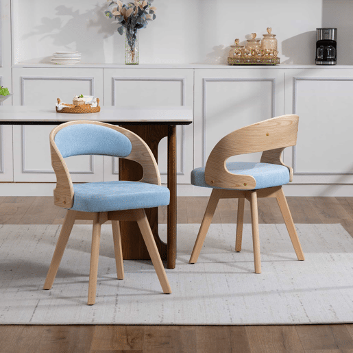 Conjunto de 2 cadeiras de jantar + 41 cm - estilo moderno com assentos giratórios, almofadas de linho e encosto curvo - azul linho