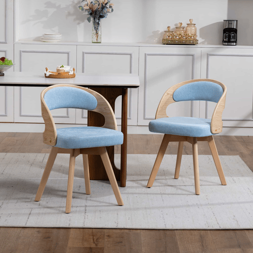 Conjunto de 2 cadeiras de jantar + 41 cm - estilo moderno com assentos giratórios, almofadas de linho e encosto curvo - azul linho