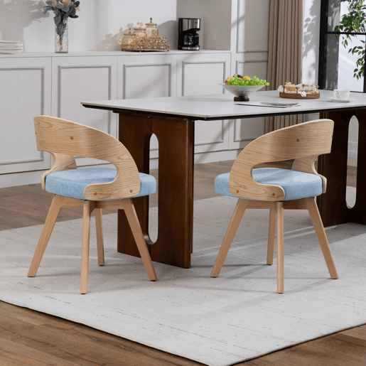 Conjunto de 2 cadeiras de jantar + 41 cm - estilo moderno com assentos giratórios, almofadas de linho e encosto curvo - azul linho