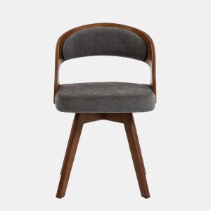 Conjunto de 2 cadeiras de jantar em madeira (2 unidades) u2013 estilo moderno, assentos giratórios, almofada em algodão e linho, encosto curvo, cadeiras auxiliares para cozinha e café u2013 linho cinzento