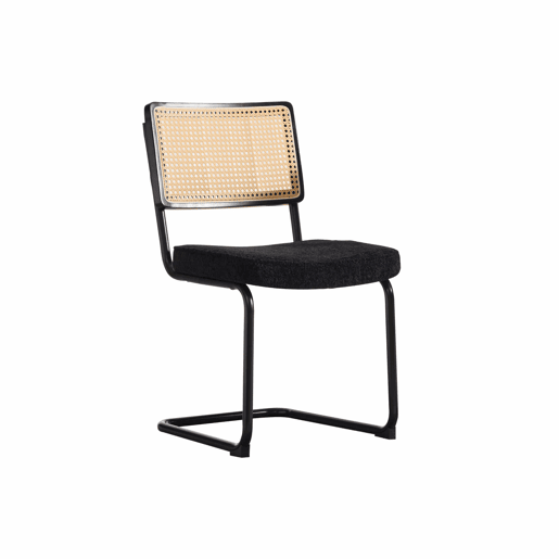 Cadeira de jantar moderna em rattan - estrutura metálica preta, estilo vintage, encosto em rattan sintético e almofada de assento em chenille para cozinha, sala de estar e quarto - preta Cadeira de jantar moderna em rattan - estrutura metálica preta, estilo vintage, encosto em rattan sintético e almofada de assento em chenille para cozinha, sala de estar e quarto - preta