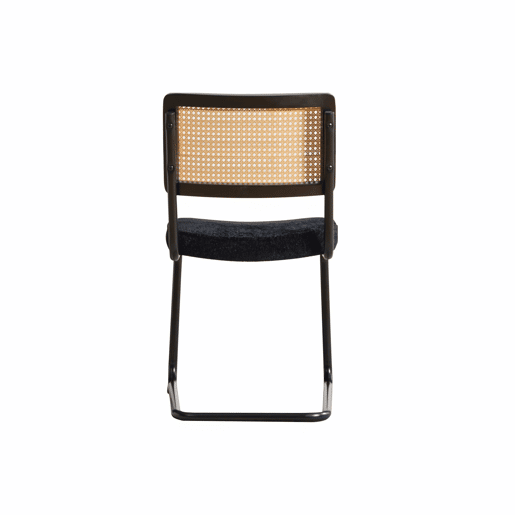 Cadeira de jantar moderna em rattan - estrutura metálica preta, estilo vintage, encosto em rattan sintético e almofada de assento em chenille para cozinha, sala de estar e quarto - preta Cadeira de jantar moderna em rattan - estrutura metálica preta, estilo vintage, encosto em rattan sintético e almofada de assento em chenille para cozinha, sala de estar e quarto - preta