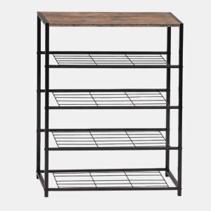 Zapatero 63x30x83 cm - Estante aberta multifuncional com arrumação e expositor - Preto, Castanho rústico