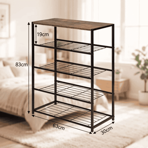 Zapatero 63x30x83 cm - Estante aberta multifuncional com arrumação e expositor - Preto, Castanho rústico Zapatero 63x30x83 cm - Estante aberta multifuncional com arrumação e expositor - Preto, Castanho rústico