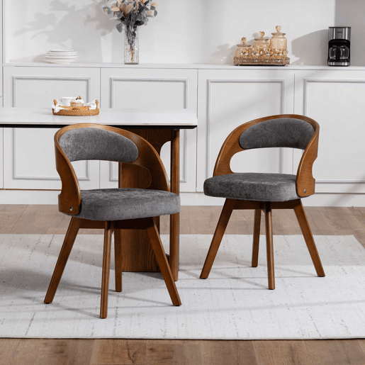 Conjunto de 2 cadeiras de jantar em madeira (2 unidades) u2013 estilo moderno, assentos giratórios, almofada em algodão e linho, encosto curvo, cadeiras auxiliares para cozinha e café u2013 linho cinzento Conjunto de 2 cadeiras de jantar em madeira (2 unidades) u2013 estilo moderno, assentos giratórios, almofada em algodão e linho, encosto curvo, cadeiras auxiliares para cozinha e café u2013 linho cinzento