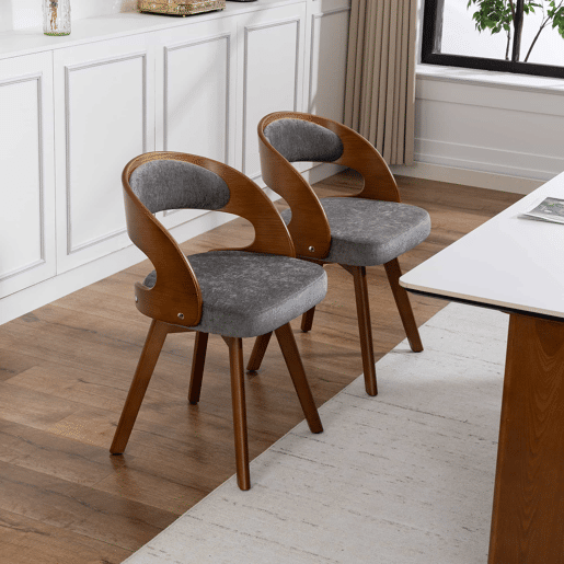Conjunto de 2 cadeiras de jantar em madeira (2 unidades) u2013 estilo moderno, assentos giratórios, almofada em algodão e linho, encosto curvo, cadeiras auxiliares para cozinha e café u2013 linho cinzento Conjunto de 2 cadeiras de jantar em madeira (2 unidades) u2013 estilo moderno, assentos giratórios, almofada em algodão e linho, encosto curvo, cadeiras auxiliares para cozinha e café u2013 linho cinzento