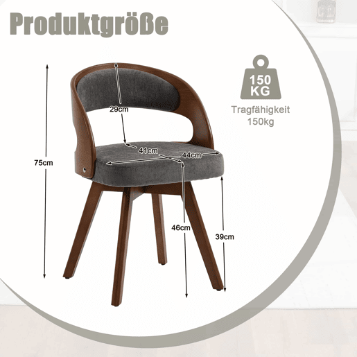 Conjunto de 2 cadeiras de jantar em madeira (2 unidades) u2013 estilo moderno, assentos giratórios, almofada em algodão e linho, encosto curvo, cadeiras auxiliares para cozinha e café u2013 linho cinzento Conjunto de 2 cadeiras de jantar em madeira (2 unidades) u2013 estilo moderno, assentos giratórios, almofada em algodão e linho, encosto curvo, cadeiras auxiliares para cozinha e café u2013 linho cinzento