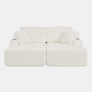 Sofá-cama relax de 2 lugares - tecido de veludo cotelê macio, bolso lateral para revistas, porta-copos e almofadas, ideal para a sala de estar, sala de jogos, escritório e quarto de hóspedes - Bege