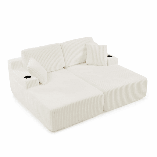 Sofá-cama relax de 2 lugares - tecido de veludo cotelê macio, bolso lateral para revistas, porta-copos e almofadas, ideal para a sala de estar, sala de jogos, escritório e quarto de hóspedes - Bege Sofá-cama relax de 2 lugares - tecido de veludo cotelê macio, bolso lateral para revistas, porta-copos e almofadas, ideal para a sala de estar, sala de jogos, escritório e quarto de hóspedes - Bege