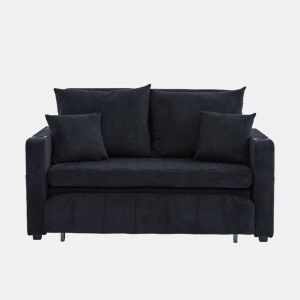 Sofá-cama multifuncional de 2 lugares u2013 sofá extensível, cama dobrável, bolsos de arrumação nos braços, porta-carregador USB e porta-copos u2013 preto