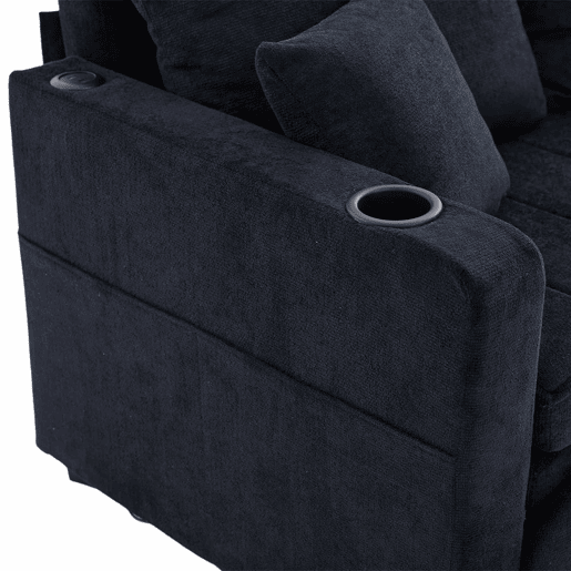 Sofá-cama multifuncional de 2 lugares u2013 sofá extensível, cama dobrável, bolsos de arrumação nos braços, porta-carregador USB e porta-copos u2013 preto