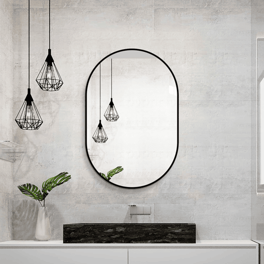 Espelho de parede arqueado 60×90 cm - Moldura em alumínio preto, vidro prateado HD sem cobre, estilo moderno, para casa de banholavatóriohall de entrada, para montagem vertical ou horizontal - Prateado Espelho de parede arqueado 60×90 cm - Moldura em alumínio preto, vidro prateado HD sem cobre, estilo moderno, para casa de banholavatóriohall de entrada, para montagem vertical ou horizontal - Prateado