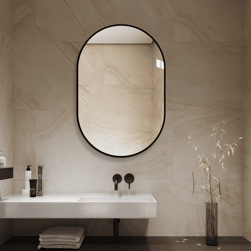 Espelho de parede arqueado 60×90 cm - Moldura em alumínio preto, vidro prateado HD sem cobre, estilo moderno, para casa de banholavatóriohall de entrada, para montagem vertical ou horizontal - Prateado Espelho de parede arqueado 60×90 cm - Moldura em alumínio preto, vidro prateado HD sem cobre, estilo moderno, para casa de banholavatóriohall de entrada, para montagem vertical ou horizontal - Prateado