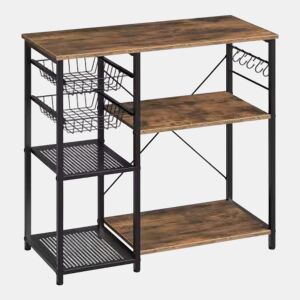 Estante de cozinha 40x90x82 cm - com arrumação aberta, suporte para micro-ondas e máquina de café, estilo moderno - Preto + Castanho