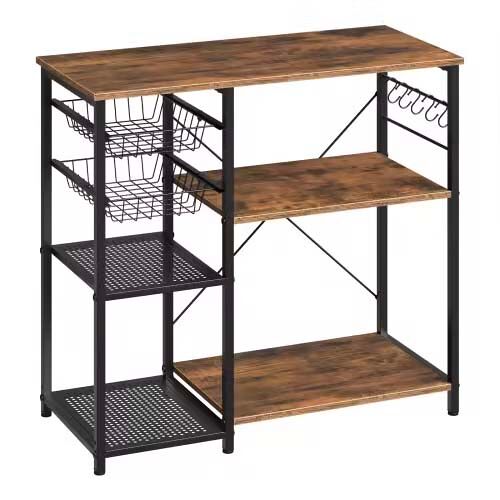 Estantería de cocina 40x90x82 cm - con almacenamiento abierto, soporte para microondas y cafetera, estilo moderno - negro+marrón