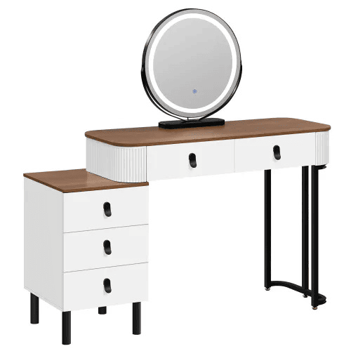 Mesa de maquilhagem com gaveta 100x40 cm - secretária elegante e multifuncional com espaço de arrumação - castanho e branco