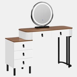 Mesa de maquilhagem com gaveta 100x40 cm - secretária elegante e multifuncional com espaço de arrumação - castanho e branco