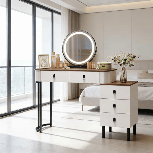 Mesa de maquilhagem com gaveta 100x40 cm - secretária elegante e multifuncional com espaço de arrumação - castanho e branco