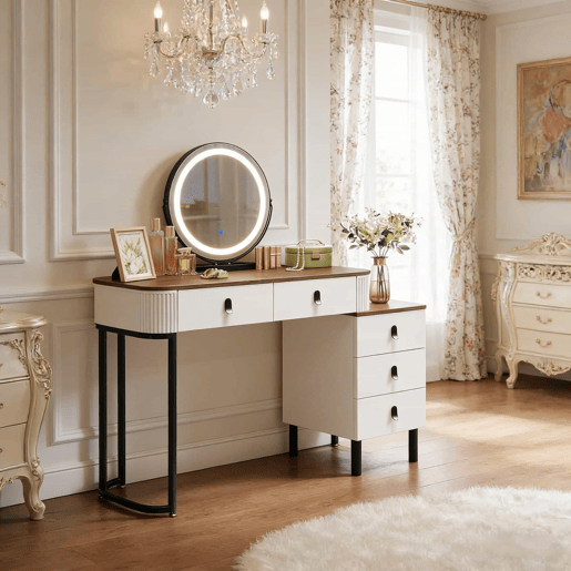 Mesa de maquilhagem com gaveta 100x40 cm - secretária elegante e multifuncional com espaço de arrumação - castanho e branco