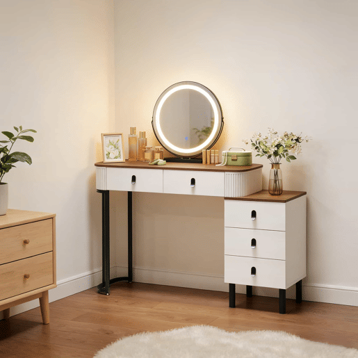 Mesa de maquilhagem com gaveta 100x40 cm - secretária elegante e multifuncional com espaço de arrumação - castanho e branco
