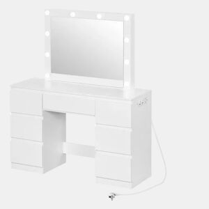 Penteadeira com espelho 110 x 39,5 x 140,5 cm u2014 com tomadas integradas, mesa de maquilhagem e de estudo u2014 Branco