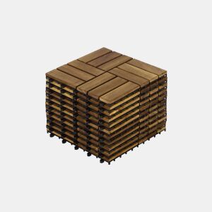 Ladrilhos de deck para exterior 30x30 cm - 11 peças, madeira de acácia com padrão xadrez, pavimento modular entrelaçado para pátio, varanda e piscina - Amarelo