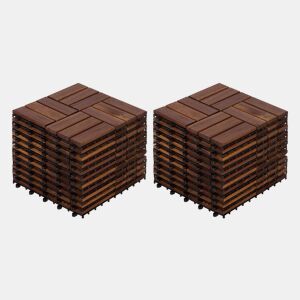 Ladrilhos de deck para exterior 30x30 cm - 22 peças de madeira de acácia com padrão entrelaçado, pavimento modular para pátio e piscina - Castanho
