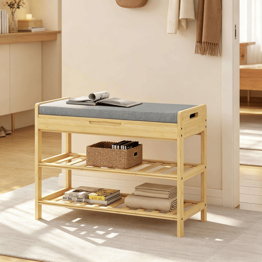 Banco Zapatero 68 x 30 x 50 cm u2014 com assento almofadado, espaço de arrumação oculto e design de canto u2014 cinzento Banco Zapatero 68 x 30 x 50 cm u2014 com assento almofadado, espaço de arrumação oculto e design de canto u2014 cinzento