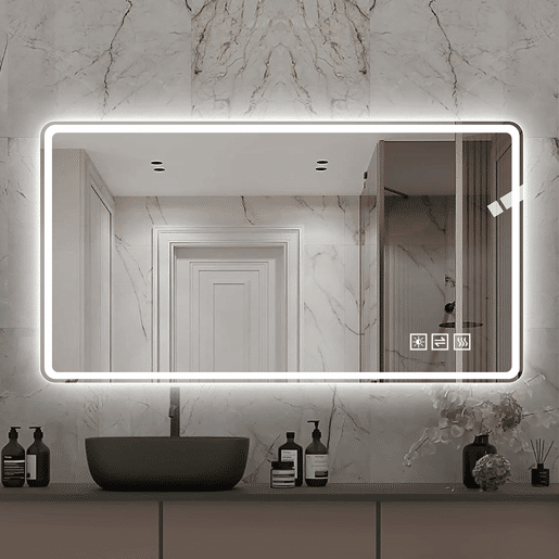 Espelho de casa de banho LED sem moldura 60×100 cm - Antibem-de-fogo, regulável, vidro temperado inquebrável - Prateado