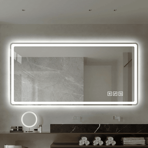 Espelho de casa de banho LED sem moldura 60×100 cm - Antibem-de-fogo, regulável, vidro temperado inquebrável - Prateado
