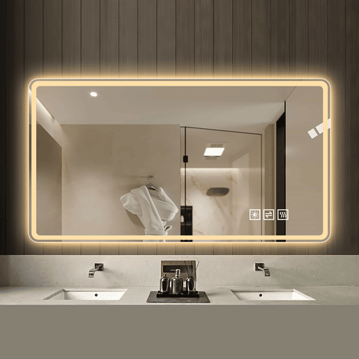 Espelho de casa de banho LED sem moldura 60×100 cm - Antibem-de-fogo, regulável, vidro temperado inquebrável - Prateado