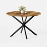 Mesa de jantar redonda de 120 cm - estilo rústico tipo quinta com pés em X, mesa multifuncional para cozinha, sala de estar, escritório, varanda ou café, design retro - castanho e preto