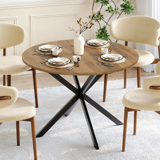 Mesa de jantar redonda de 120 cm - estilo rústico tipo quinta com pés em X, mesa multifuncional para cozinha, sala de estar, escritório, varanda ou café, design retro - castanho e preto Mesa de jantar redonda de 120 cm - estilo rústico tipo quinta com pés em X, mesa multifuncional para cozinha, sala de estar, escritório, varanda ou café, design retro - castanho e preto