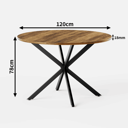 Mesa de jantar redonda de 120 cm - estilo rústico tipo quinta com pés em X, mesa multifuncional para cozinha, sala de estar, escritório, varanda ou café, design retro - castanho e preto Mesa de jantar redonda de 120 cm - estilo rústico tipo quinta com pés em X, mesa multifuncional para cozinha, sala de estar, escritório, varanda ou café, design retro - castanho e preto