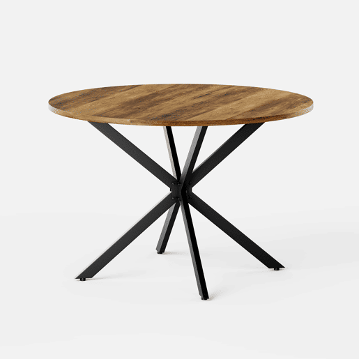 Mesa de jantar redonda de 120 cm - estilo rústico tipo quinta com pés em X, mesa multifuncional para cozinha, sala de estar, escritório, varanda ou café, design retro - castanho e preto Mesa de jantar redonda de 120 cm - estilo rústico tipo quinta com pés em X, mesa multifuncional para cozinha, sala de estar, escritório, varanda ou café, design retro - castanho e preto