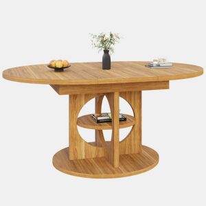 Mesa de jantar extensível 110u2013150 cm - com espaço de arrumação, transformável de redonda em oval, acabamento em madeira e preto, capacidade de carga de 60 kg - madeira