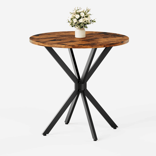 Mesa de jantar redonda Ø80 cm - Estilo industrial com pés em X para cozinha, escritório em casa e sala de jantar - Castanho vintage e preto