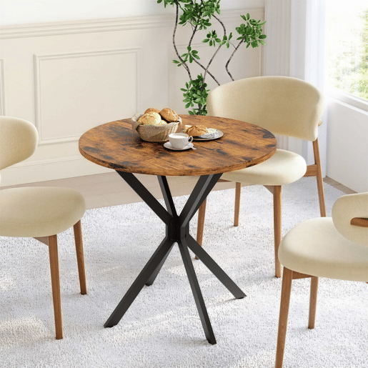 Mesa de jantar redonda Ø80 cm - Estilo industrial com pés em X para cozinha, escritório em casa e sala de jantar - Castanho vintage e preto