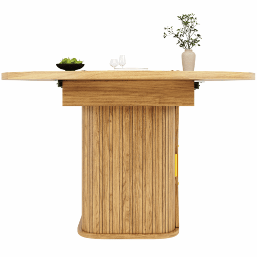 Mesa de jantar extensível 118-158 cm - com arrumação e gavetas em rattan, MDF com efeito de madeira - madeira natural Mesa de jantar extensível 118-158 cm - com arrumação e gavetas em rattan, MDF com efeito de madeira - madeira natural