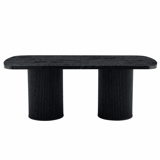 Mesa de jantar oval 180x90x76 cm u2014 design Wabi-Sabi com pé em coluna estriada, estilo Mid-Century e acabamento em MDF u2014 Preto Mesa de jantar oval 180x90x76 cm u2014 design Wabi-Sabi com pé em coluna estriada, estilo Mid-Century e acabamento em MDF u2014 Preto