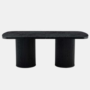 Mesa de jantar oval 180x90x76 cm u2014 design Wabi-Sabi com pé em coluna estriada, estilo Mid-Century e acabamento em MDF u2014 Preto
