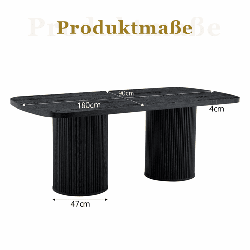 Mesa de jantar oval 180x90x76 cm u2014 design Wabi-Sabi com pé em coluna estriada, estilo Mid-Century e acabamento em MDF u2014 Preto Mesa de jantar oval 180x90x76 cm u2014 design Wabi-Sabi com pé em coluna estriada, estilo Mid-Century e acabamento em MDF u2014 Preto