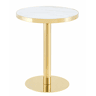 Mesa auxiliar redonda de 60 cm - design moderno com estrutura em aço inoxidável dourado e tampo com efeito mármore UV - branco e dourado